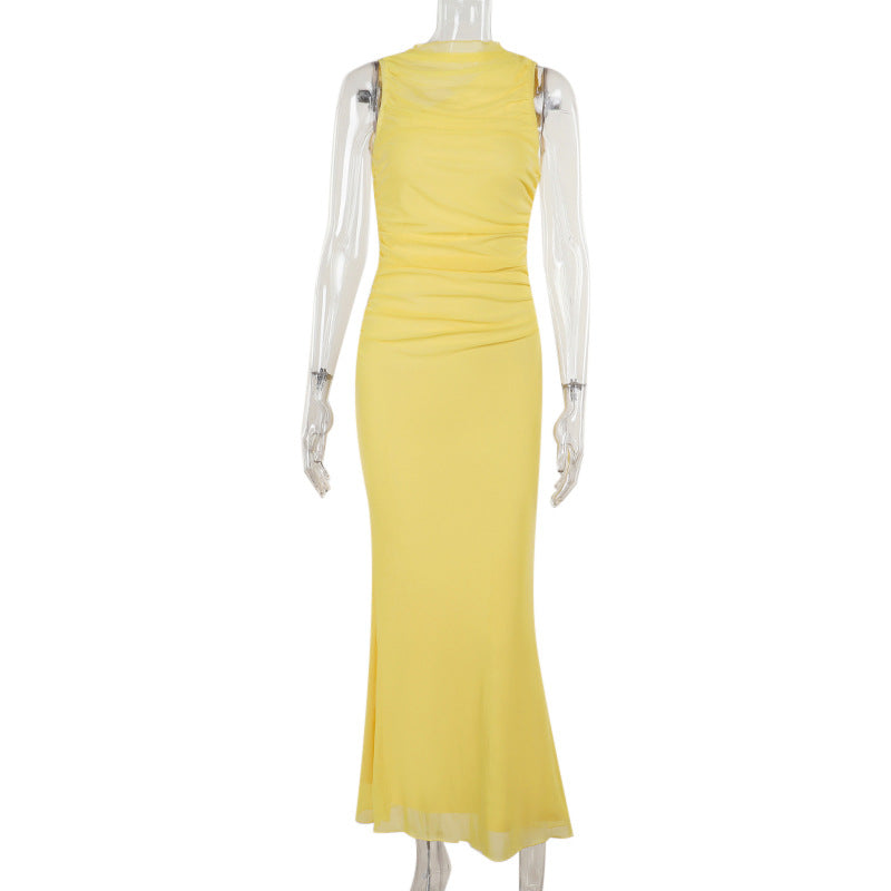 The Lemon Lumière Ruched Maxi Dress