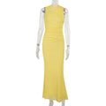 The Lemon Lumière Ruched Maxi Dress
