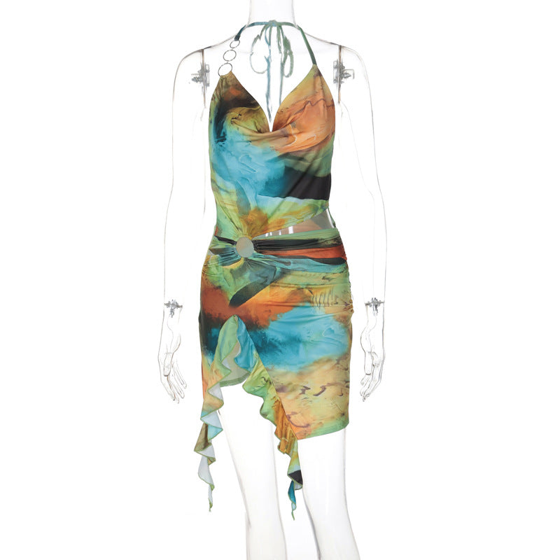 Painted Girl Mesh Halter & Ruffle Skirt Set