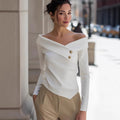 Off-Shoulder Asymmetric Wrap Long Sleeve Top