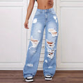 Riot Wide-Leg Heavily Distressed High Waist Ripped Straight Jeans