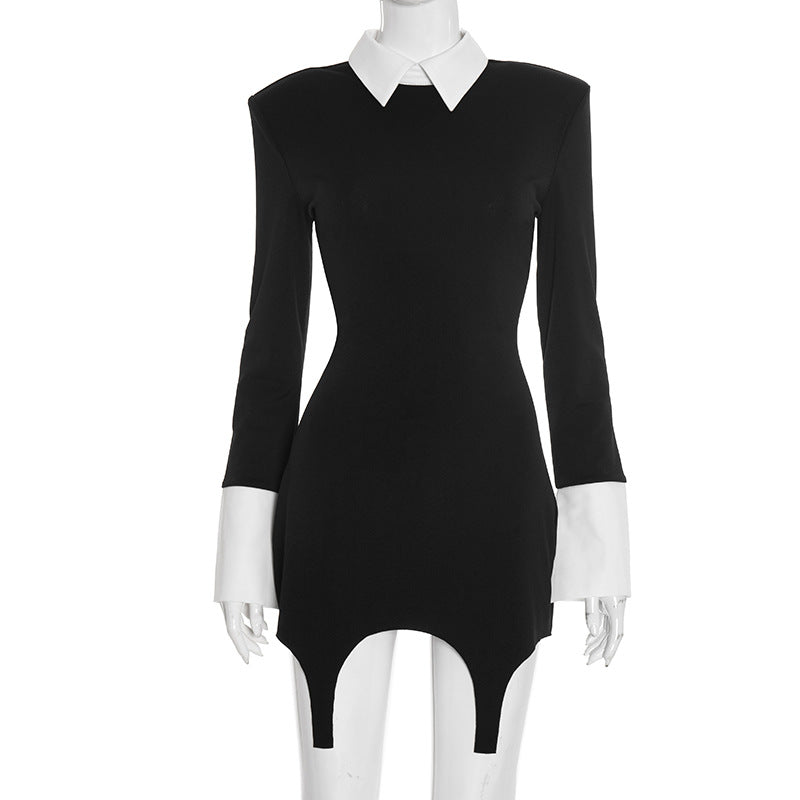 The Weekend Errands Polo Collar Patchwork Dress