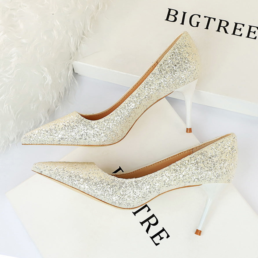 Glitter Sequin Pointed-Toe Stiletto Pump | 7cm Slim Heel & Going-Out Luxe