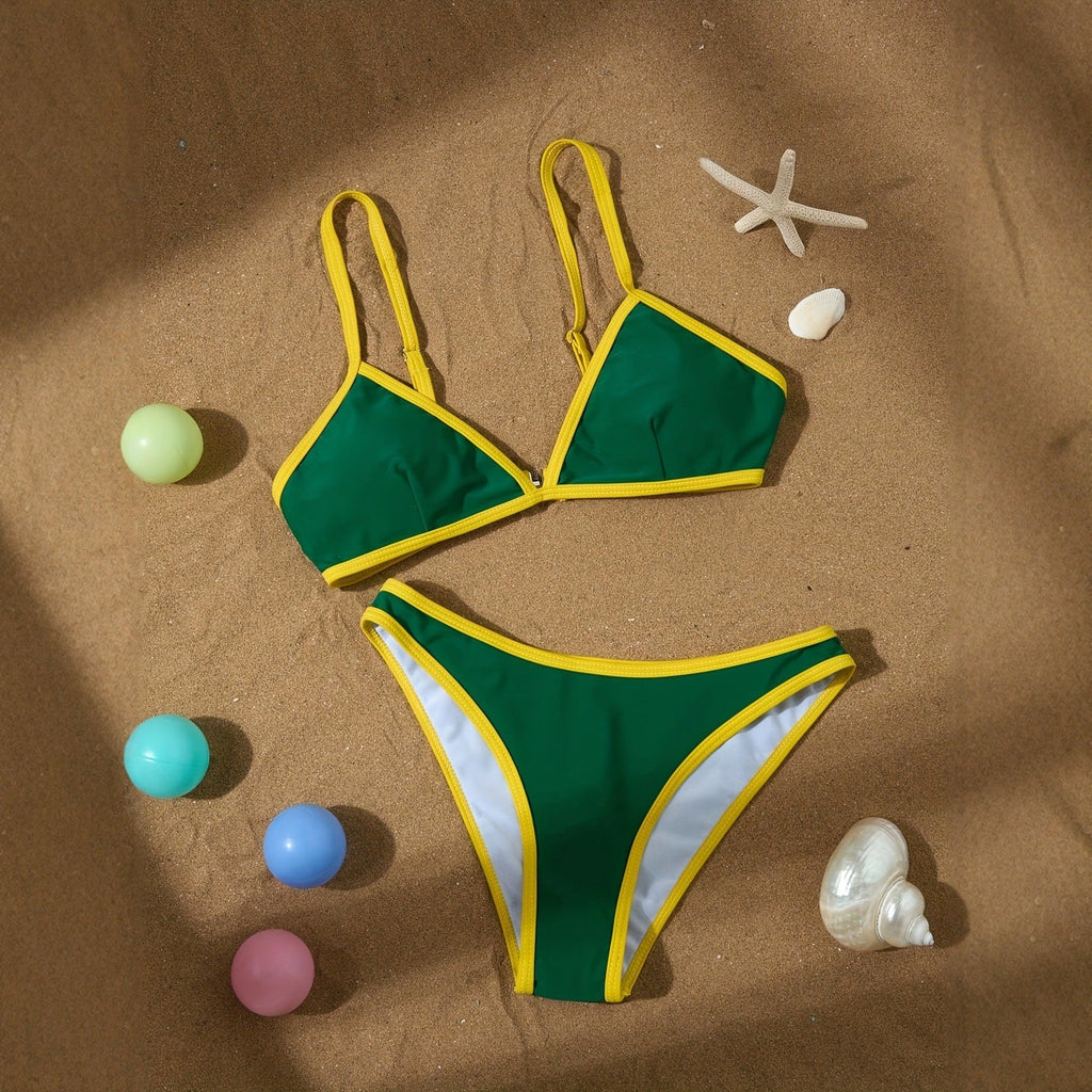 Triangle Bikini Set with Contrast Trim – Sporty Two-Piece Swimsuit