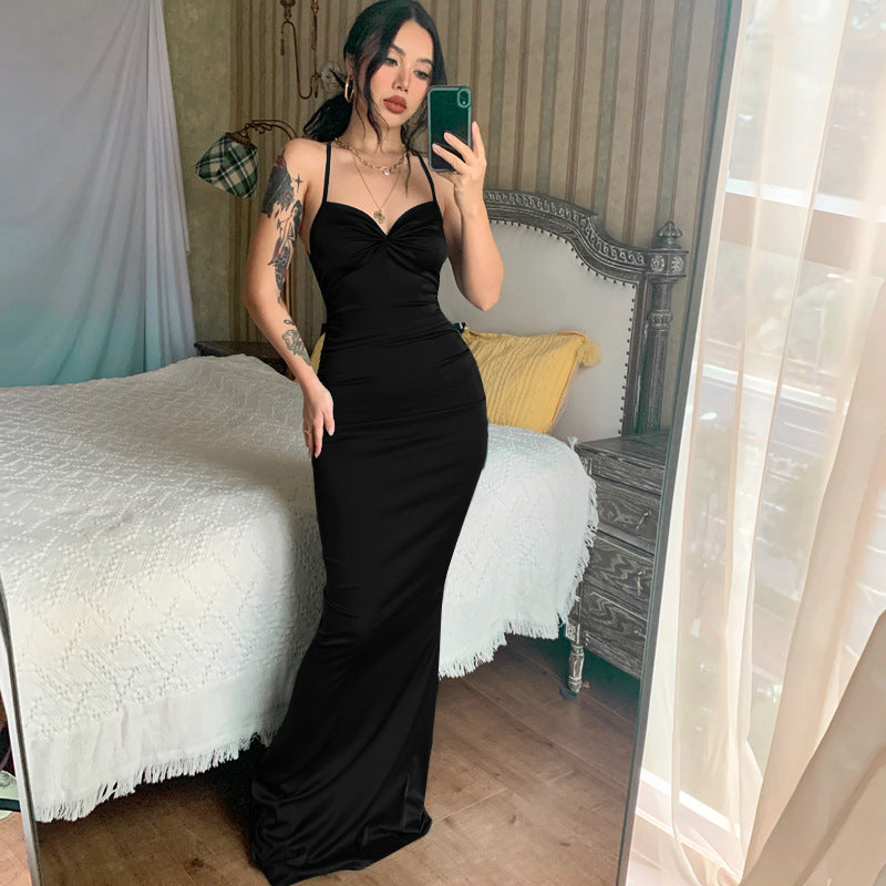The Sleek Sheath Backless Lace-Up Maxi Dress