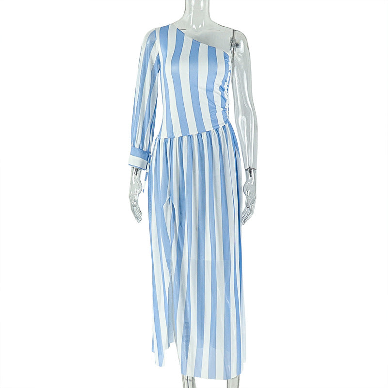 The Casual Chic Striped One-Shoulder Midi Dress