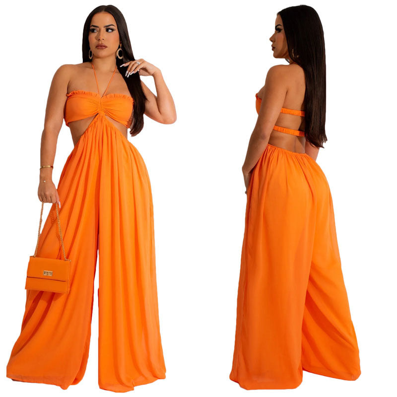Sun Goddess Twist Knot Cutout Wide-Leg Palazzo Jumpsuit