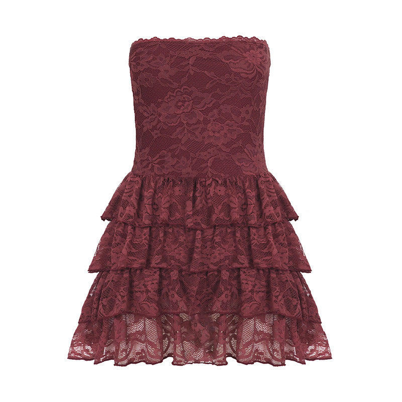 Faux Leather Corset & Tiered Lace Ruffle Skirt Set