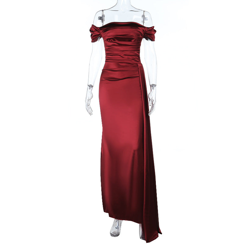 The Satin Nights Off-Shoulder Split Maxi Dress