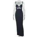 Spaghetti Strap Deep V Underwire Sheer Mesh Criss-Cross Cutout Open Back Bodycon Maxi Dress