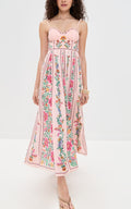 Blush Pink Floral Botanical Print Sweetheart Bustier A-Line Midi Dress