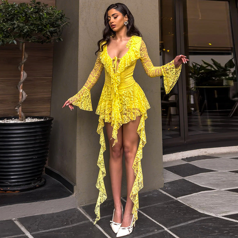 The Lotus Bloom Lace Ruffle Dress