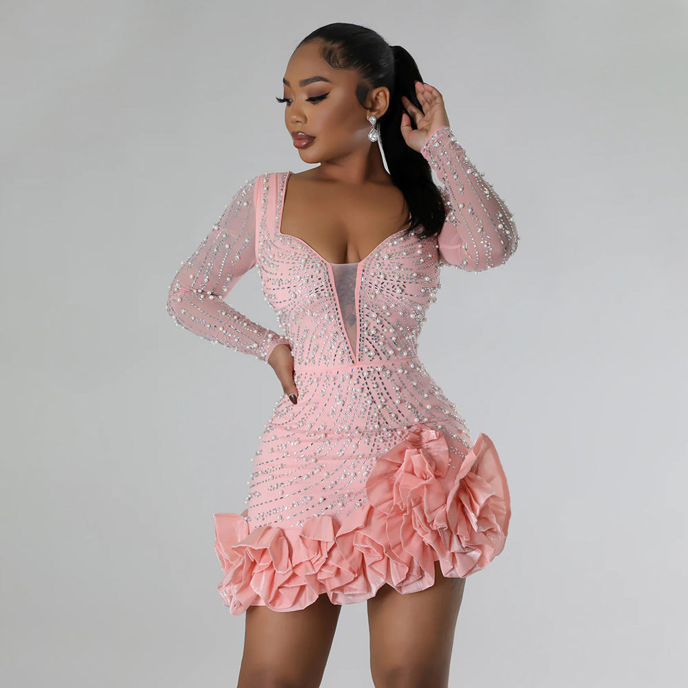 The Bubble Beaded Square Collar Mini Dress