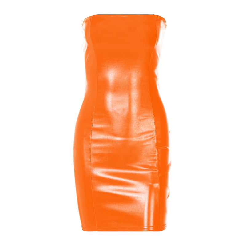 Faux Leather Strapless Bandeau Bodycon Mini Dress