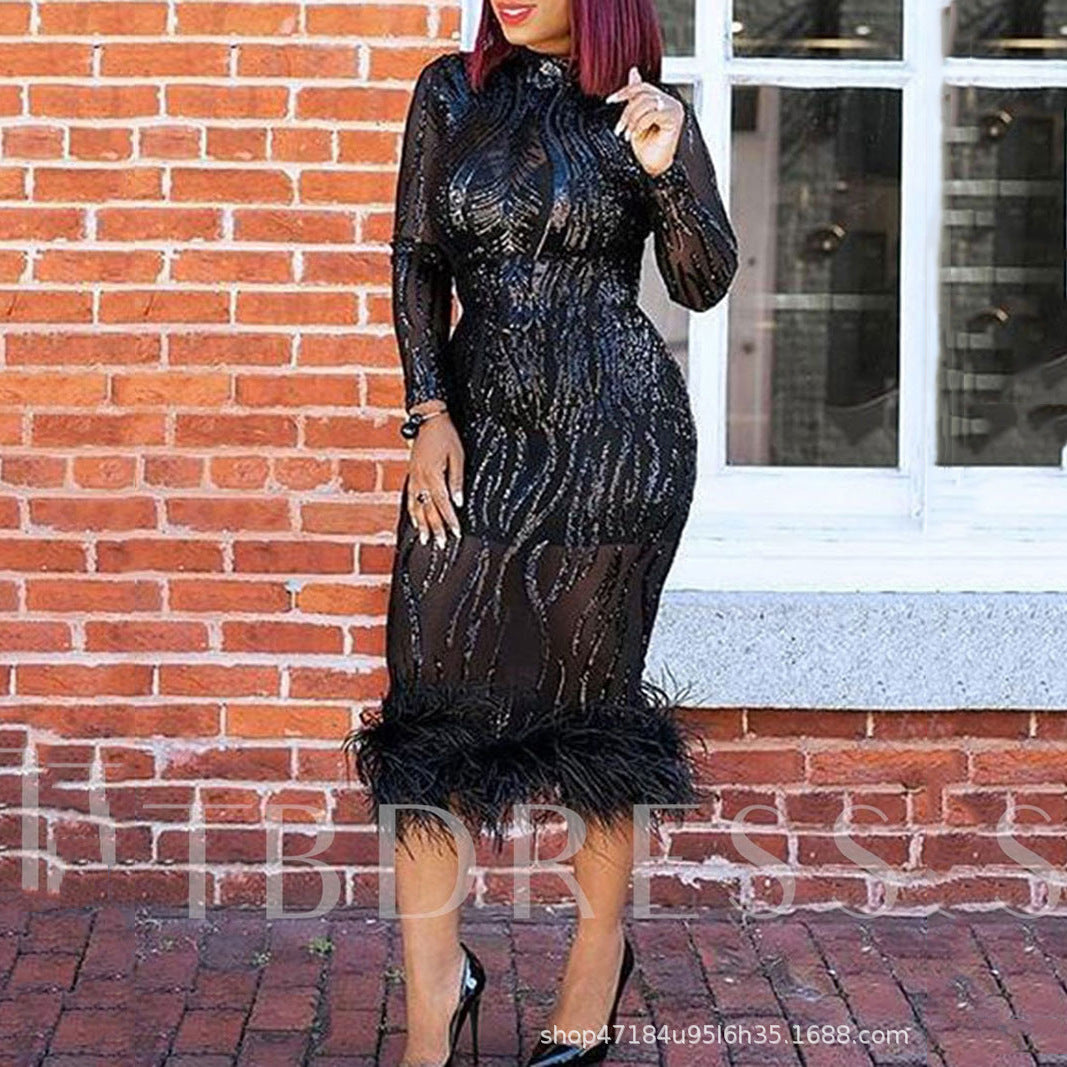 The Champagne Toast Turtleneck Sequin Bodycon Dress