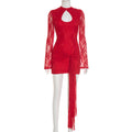 The Ribbon Trim Cutout Lace Dress