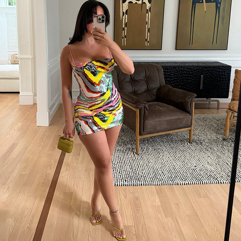 Multicolour Abstract Sequin Bodycon Mini Dress