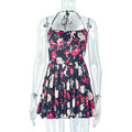 Floral Print Corset Lace-Up Pleated A-Line Mini Dress