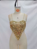 Gold Disc Chainmail Chain Strap Backless Crop Cami Top