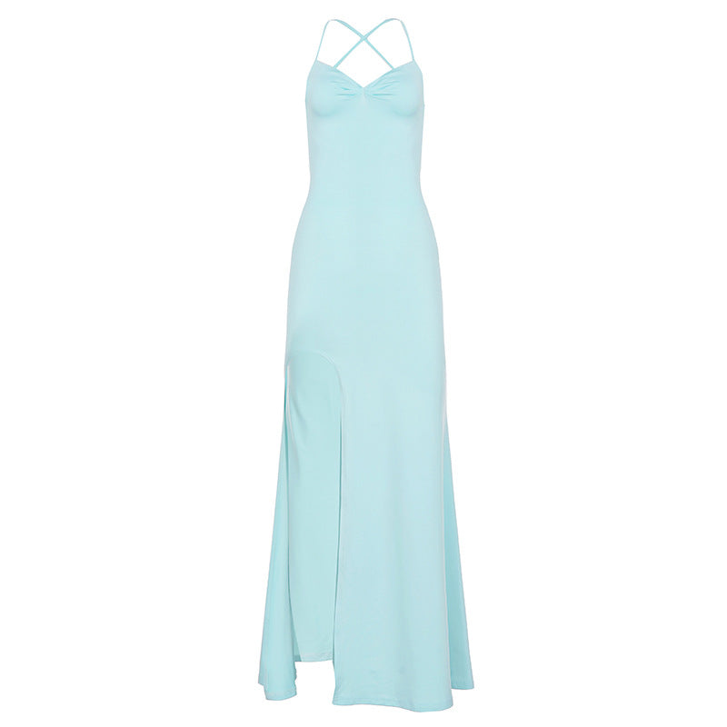 Santorini Sky Bow Hip Lace-Up Backless High Slit Maxi Dress