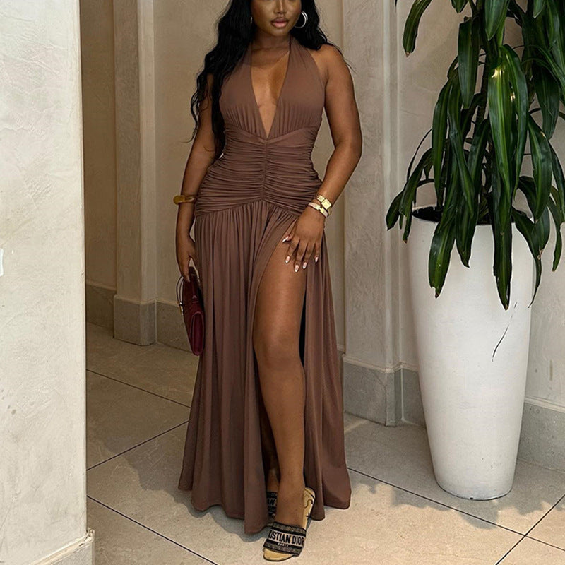 The Cocoa Soirée Halter Maxi Dress