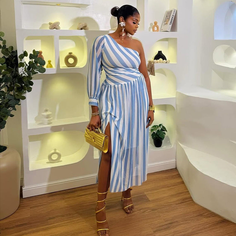 The Casual Chic Striped One-Shoulder Midi Dress