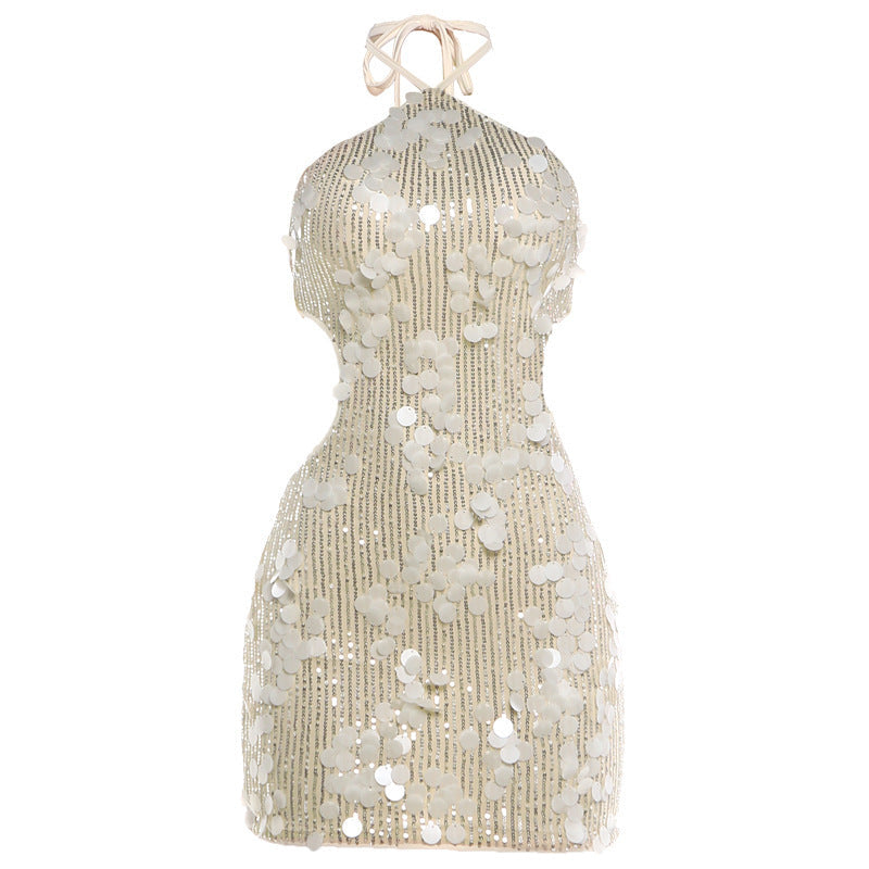 Backless Sequin Petal Mini Dress