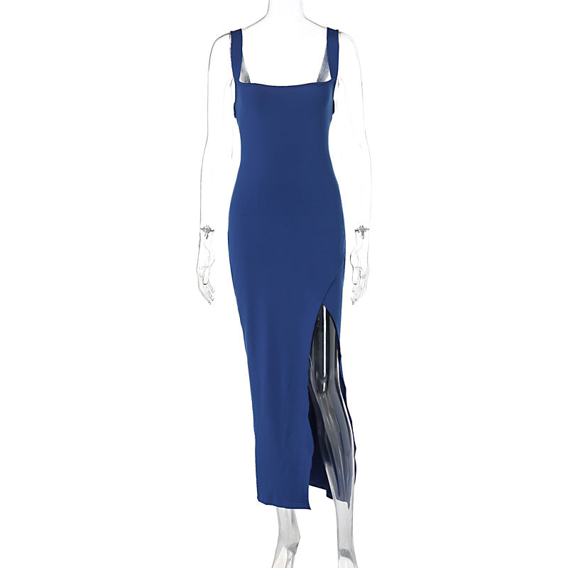 Square-Neck Spaghetti Strap Backless Maxi Dress