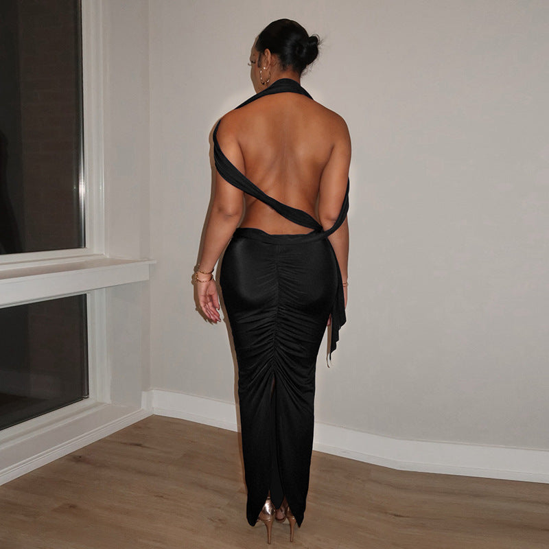 The Ribbon Tie Cutout Ruched Midi Dress