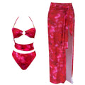 Retro Color Printing Multi Rope Hollow Out Cutout out Sexy Swimsuit Women Half Body One Piece Wrap Skirt Two Piece Sets