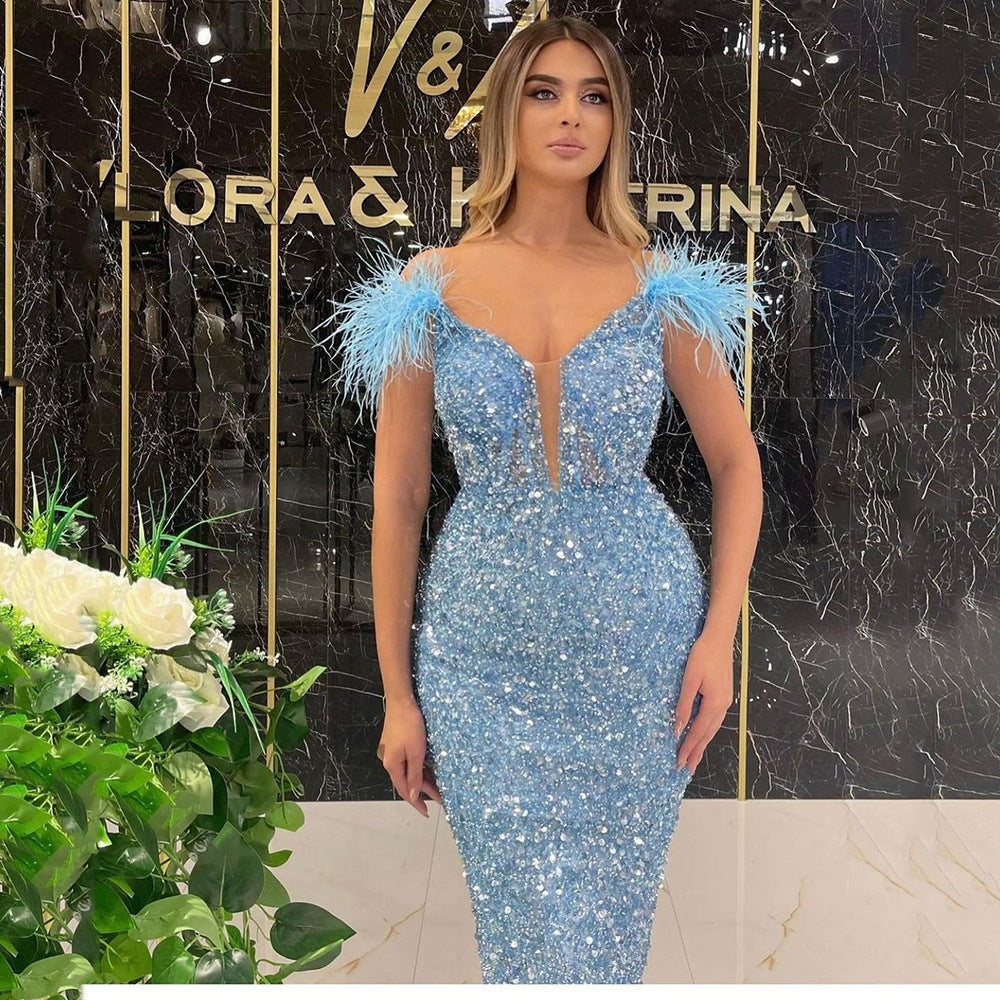 The Blue Champagne Sequin Midi Dress