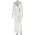 Short Sleeve Diagonal Slash Cutout Bodycon Maxi Dress | Ruched Waist & Front Side Slit
