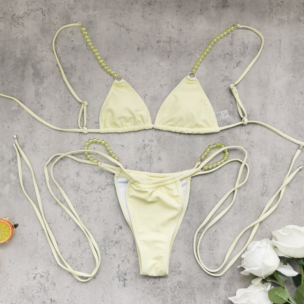 Solid Color Three Point Mini Low Waist Bikini Sexy Backless Split Swimsuit Women Bikini