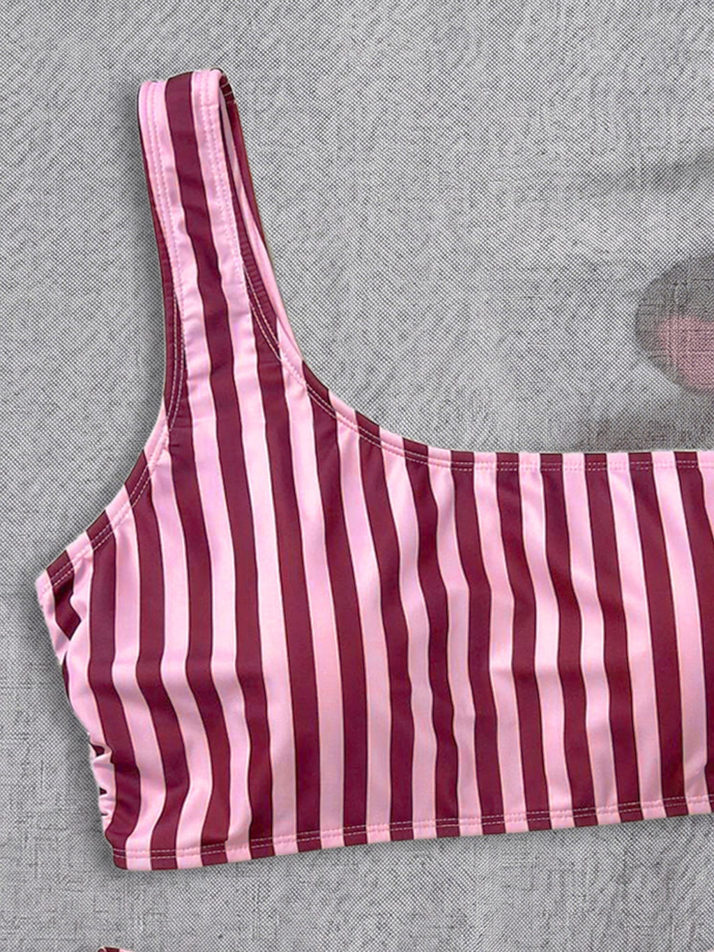 Stripe One-Shoulder Bandeau Bikini Set | Low-Rise Cheeky Bottoms & Asymmetric Strap