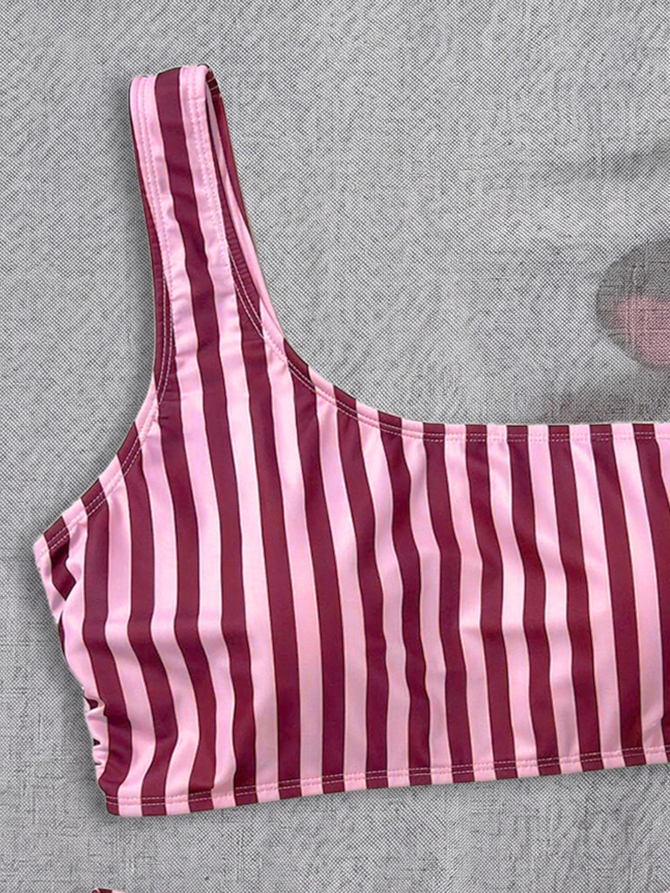 Stripe One-Shoulder Bandeau Bikini Set | Low-Rise Cheeky Bottoms & Asymmetric Strap