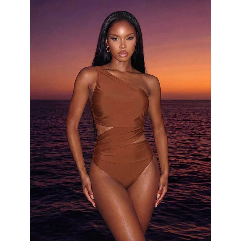 One-Shoulder Wrap Ruched Cutout One-Piece Swimsuit | Asymmetric & Sculptural