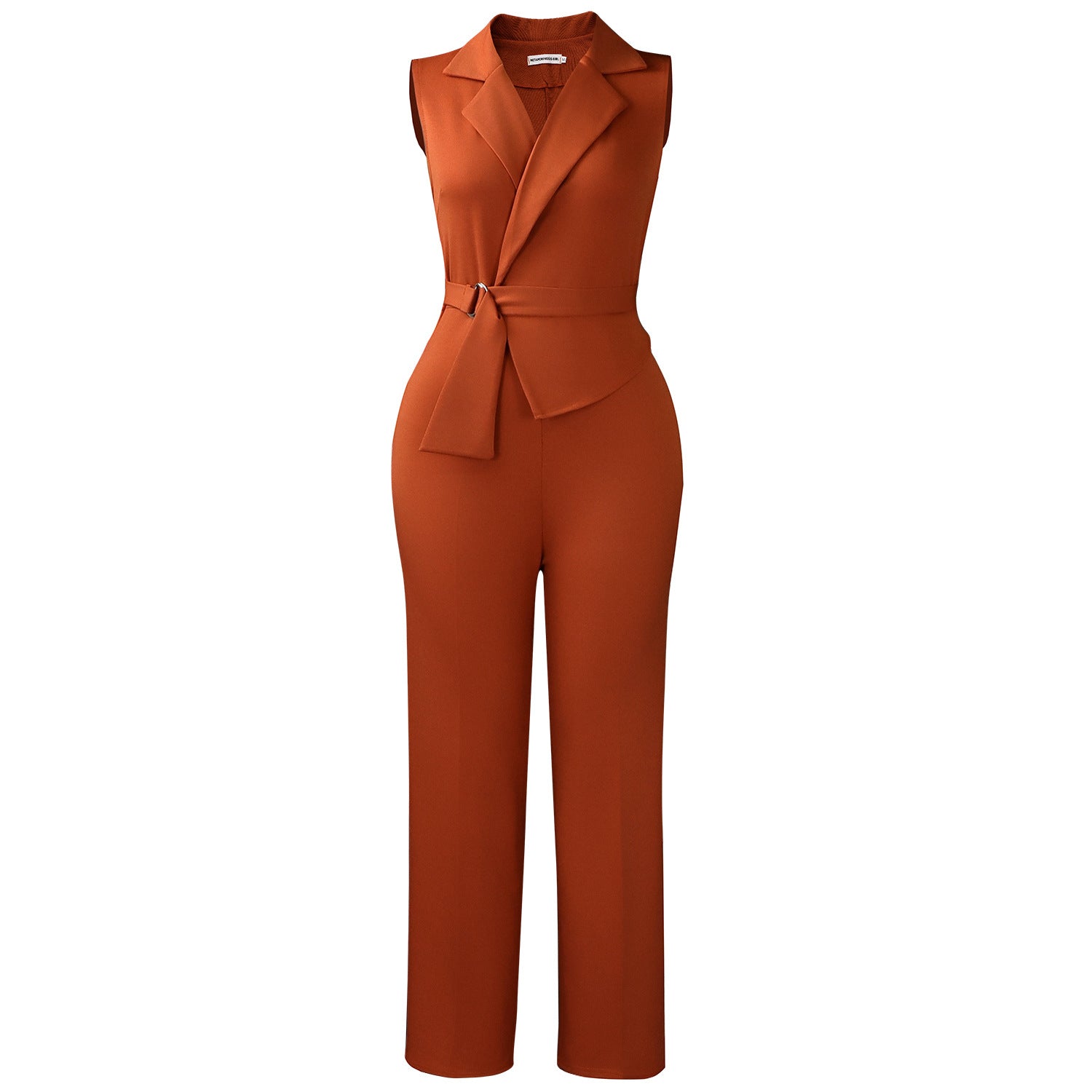 Sleeveless Wide-Leg Jumpsuit with Lapel & D-Ring Belt