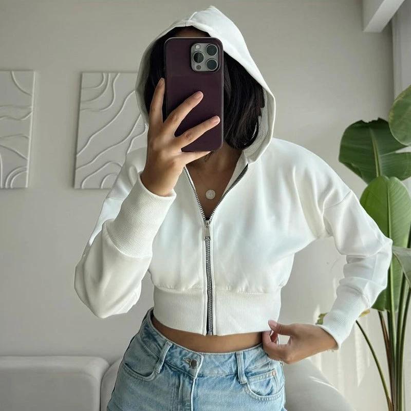 Women's Fashion Cardigan Zipper Hooded Long Sleeve