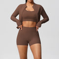 3-Piece Zip Jacket, Sports Bra & Biker Shorts Activewear Set