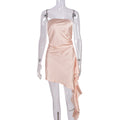 Satin Strapless Ruched Side Draped Ruffle Mini Dress