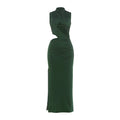 Cross Halter Cutout Ruched Fishtail Maxi Dress