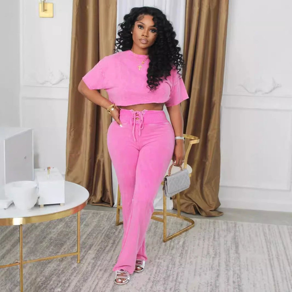 The Leisure Poise Crop Top & Lace-Up Pants Set