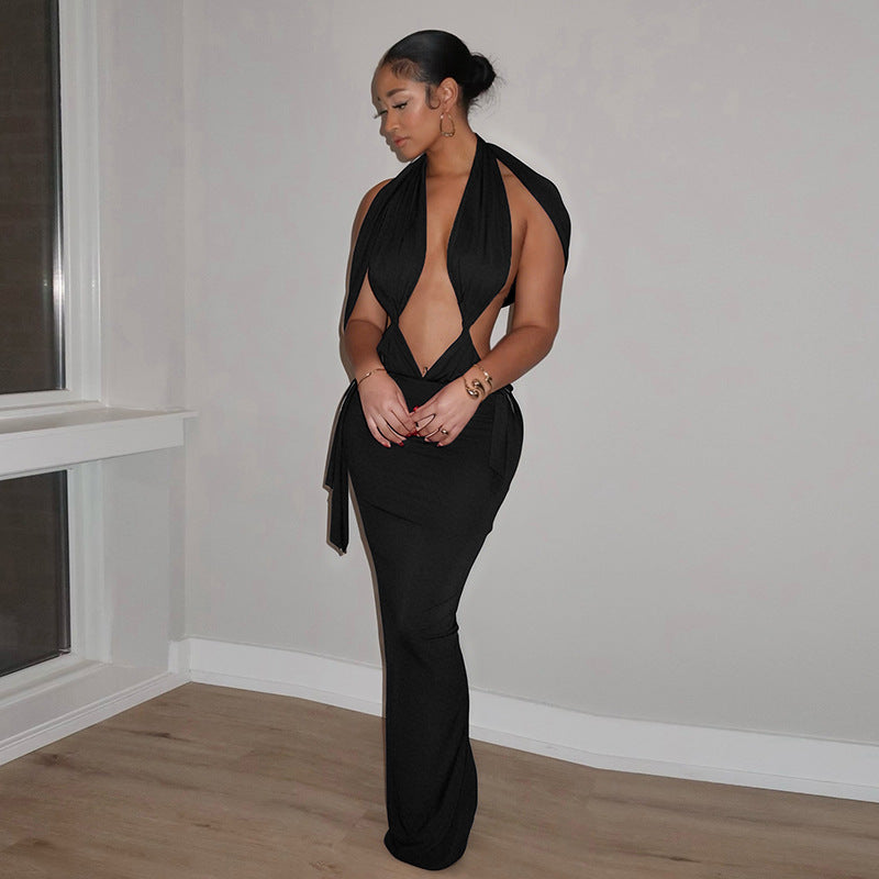 The Ribbon Tie Cutout Ruched Midi Dress