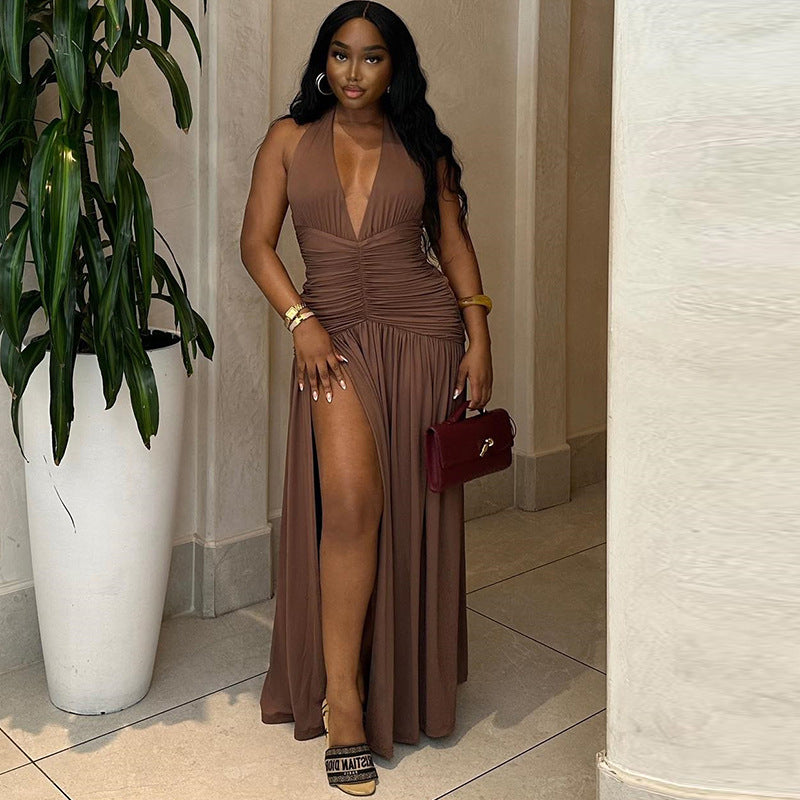 The Cocoa Soirée Halter Maxi Dress