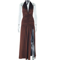 The Cocoa Soirée Halter Maxi Dress