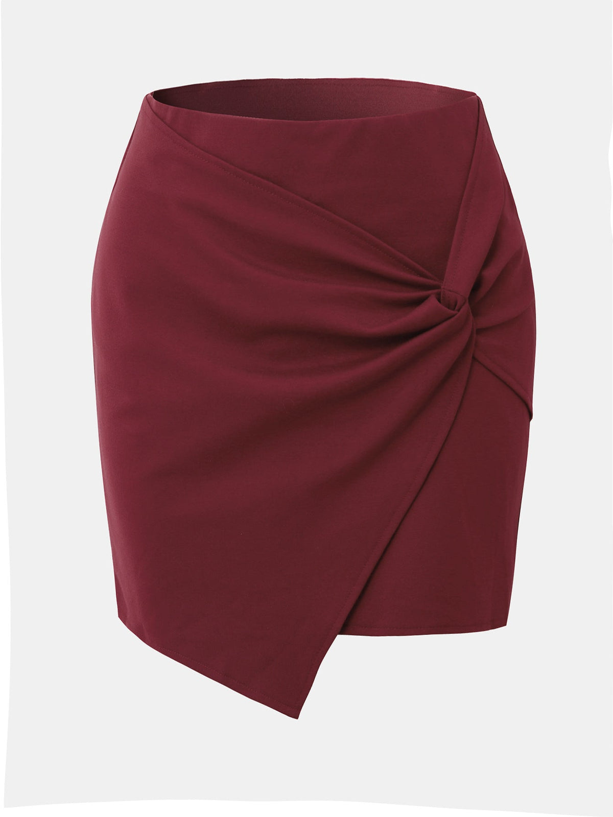 Wrap Front Asymmetric Hem High-Waist Pencil Mini Skirt