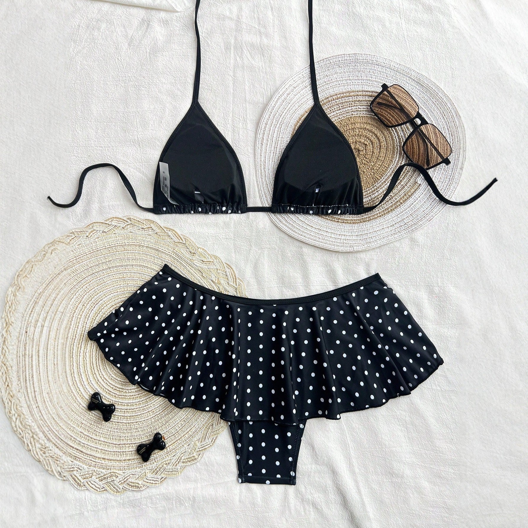 Leopard Print Triangle Bikini Top & Ruffled Skirt Bottom Set