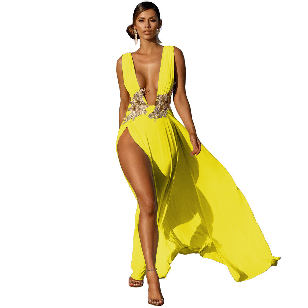 The Grand Entrance Deep V Slit Maxi Dress
