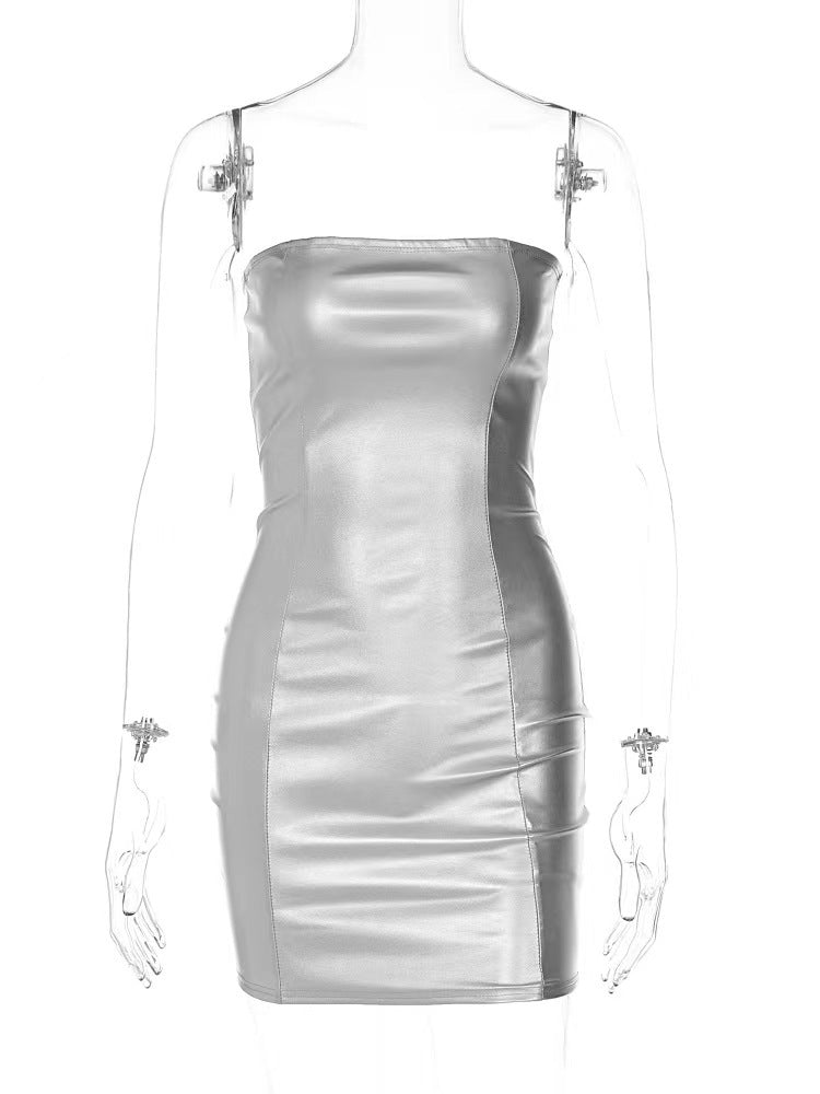 Faux Leather Strapless Bandeau Bodycon Mini Dress