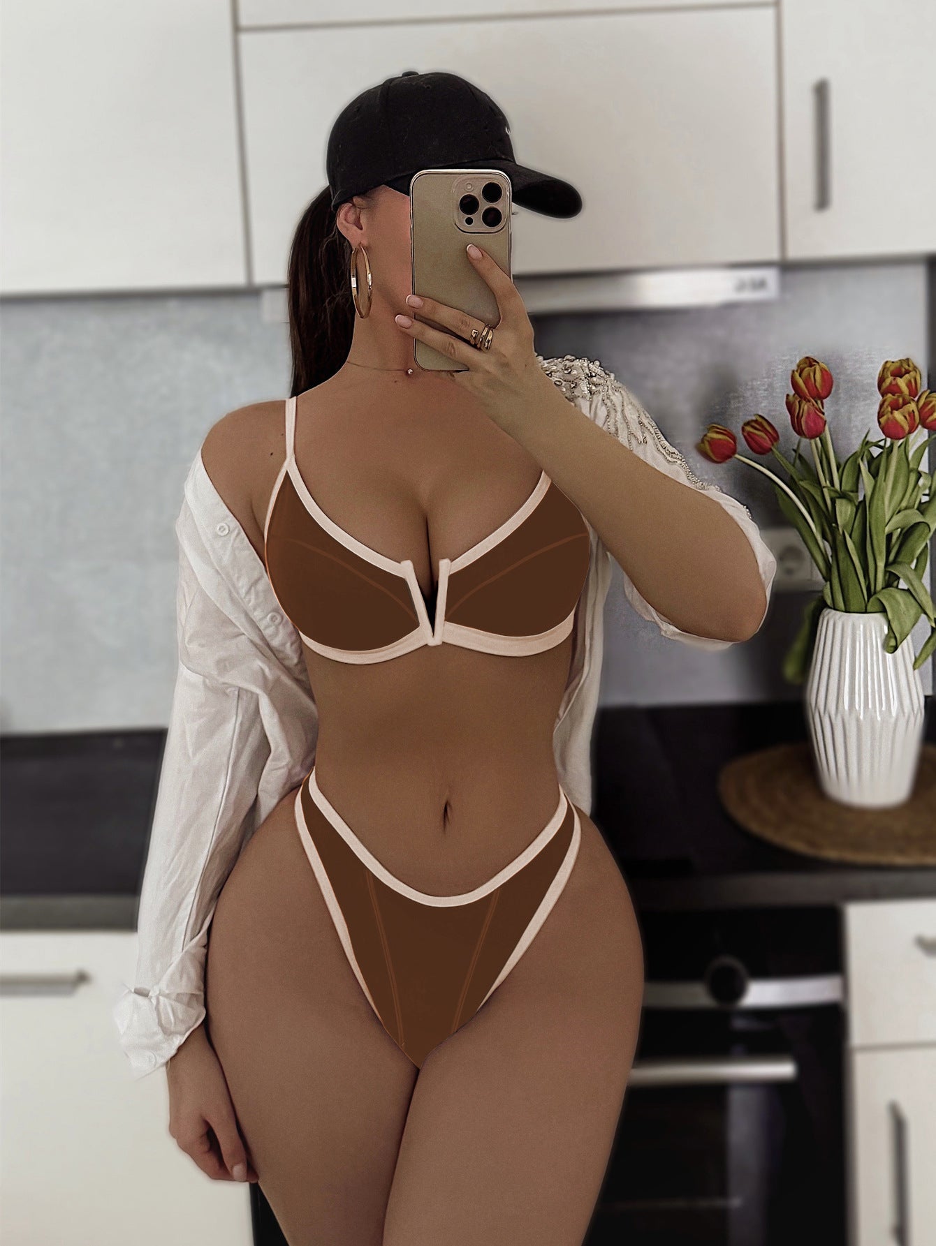 Color-Block Contrast Trim V-Wire Push-Up Bikini Set | High-Cut Cheeky Bottoms, Sporty-Chic & Resort Luxe